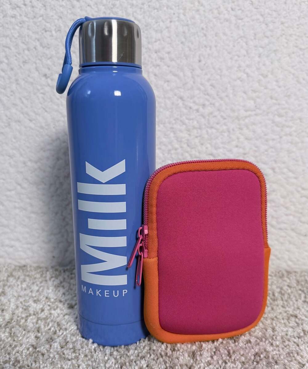 Milk Makeup Branded Blue Stainless Steel Water Bottle Pink Orange Pouch